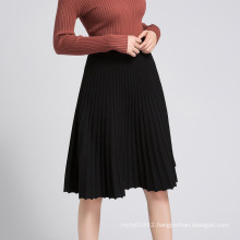 Elegant autumn casual knee length stylish knitting pleated skirt